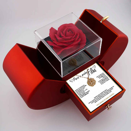 Presente especial – Rosa eterna e colar "À Minha Filha"